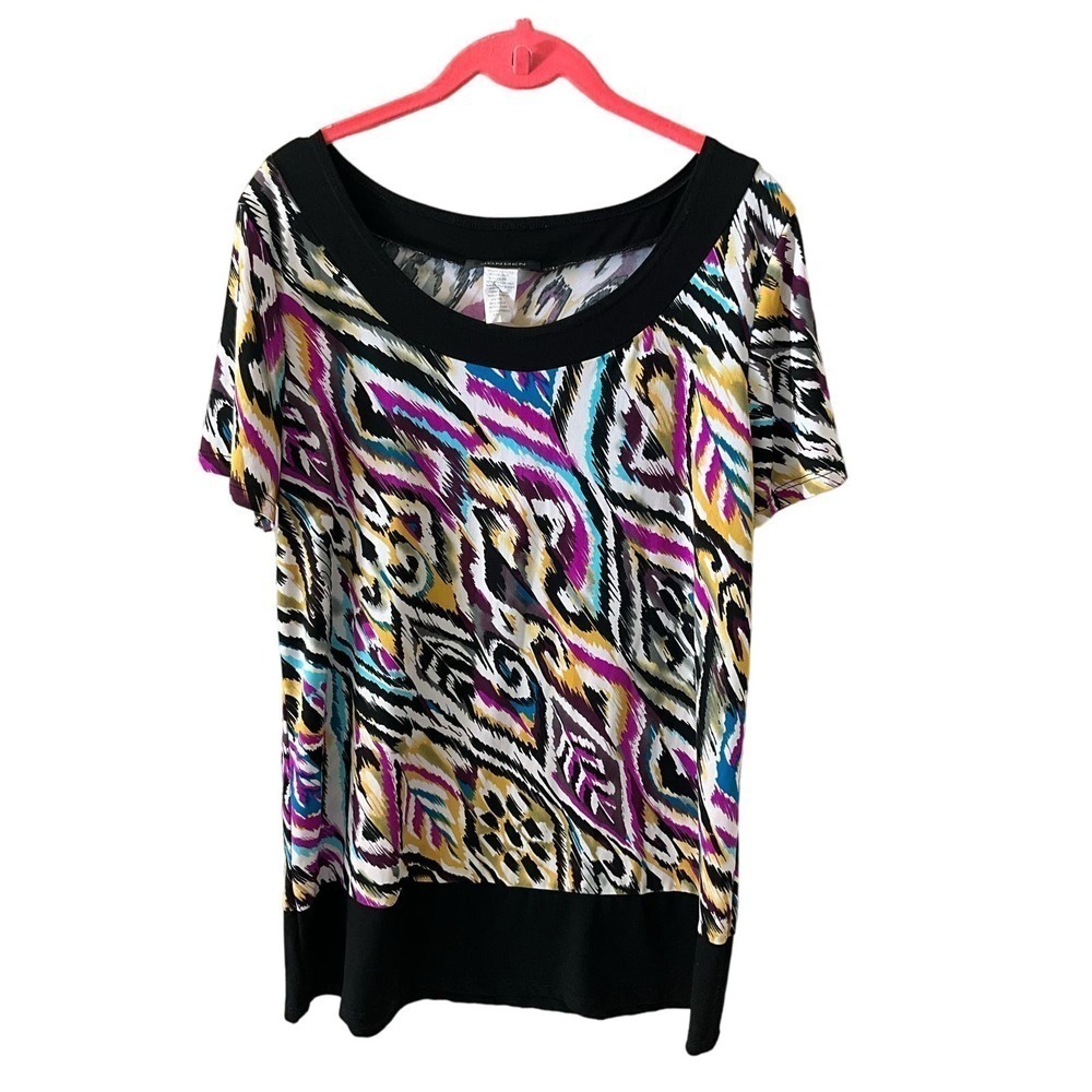 Jonden Top Women's Medium Multicolor Printed Boat‎ Neck Short Sleeve Pullover